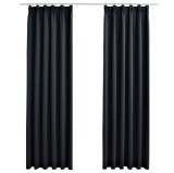 Cumpara ieftin Draperii opace cu c&acirc;rlige, 2 buc., negru, 140 x 175 cm