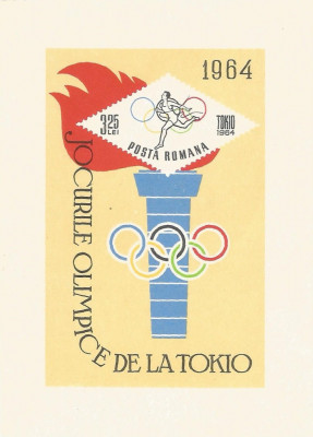 |Romania, LP 590/1964, J.O. de la Tokyo, colita nedantelata, MNH foto