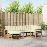 Set 6 canapele gradina exterior vidaXL, Alb Crem, Lemn Acacia, Textilene, Pernuțe Detasabile, Durabil