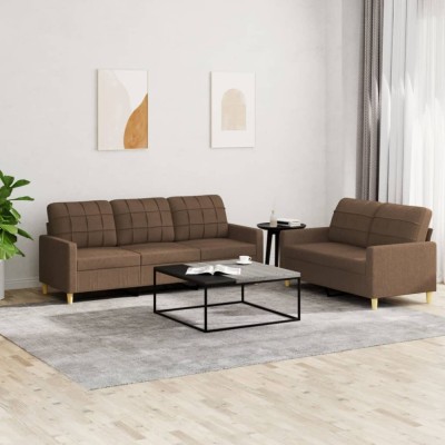 vidaXL Set de canapele cu perne, 2 piese, maro, textil 3201309 foto