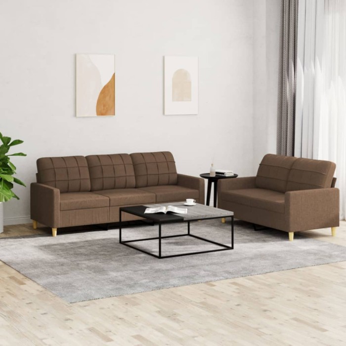 vidaXL Set de canapele cu perne, 2 piese, maro, textil 3201309