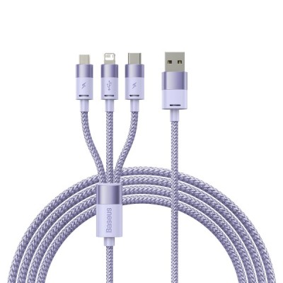 Cablu Incarcare USB-A - Lightning / microUSB / USB-C Baseus StarSpeed 3in1, 20W, 1.2m, Mov CAXS000005 foto