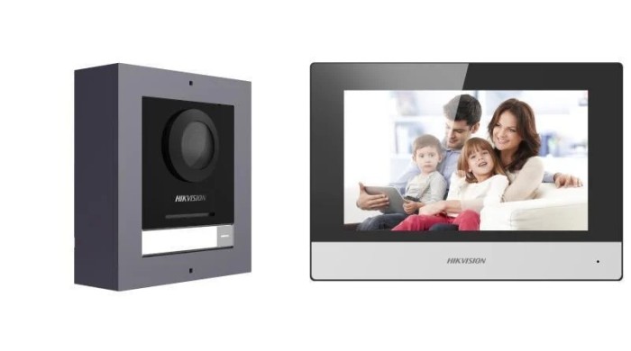 Kit videointercom IP Hikvision DS-KIS602(B), contine: DS-KD8003- IME1(B)/Surface &times; 1,