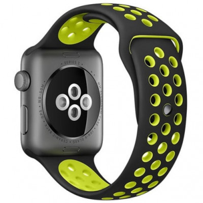 Curea iUni compatibila cu Apple Watch 1/2/3/4/5/6/7, 40mm, Silicon Sport, Negru/Galben foto