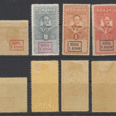 1917 Germania Ocupatia ROMANIA set 4 fiscal-postale sursarj Armata a 9-a neuzate