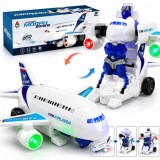 Avion de jucarie transformabil in robot cu lumini sunete și functie spray