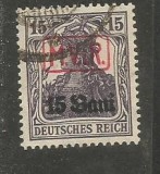 No(02)timbre*ROMANIA 1917 POSTA GERMANA SUPRATIPAR M.VI.R. CU LITERE LATINE IN CHENAR -STAMPILAT- deparaiat