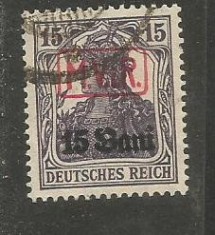 No(02)timbre*ROMANIA 1917 POSTA GERMANA SUPRATIPAR M.VI.R. CU LITERE LATINE IN CHENAR -STAMPILAT- deparaiat