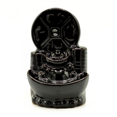 Fantana fum curgator din ceramica neagra pentru conuri parfumate backflow - moneda chinezeasca foto