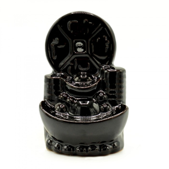 Fantana fum curgator din ceramica neagra pentru conuri parfumate backflow - moneda chinezeasca
