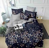 Cumpara ieftin Lenjerie pat single,bumbac finet,4 piese,bleumarin cu stele aurii-A269