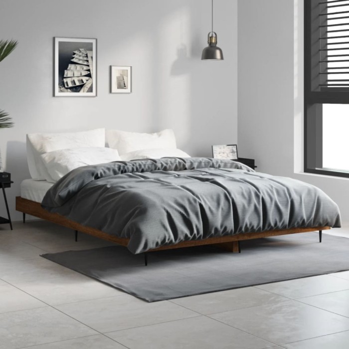 vidaXL Cadru de pat, stejar maro, 135x190 cm, lemn prelucrat 832292