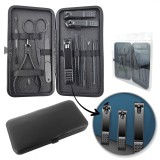 Set manichiura si pedichiura, negru, 12 in 1, organizat in trusa din piele ecologica, JollyMag, AK21