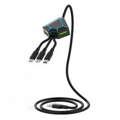Cablu de incarcare telefon 5in1 cu micro USB,type C,iphone si 2x USB - Negru