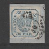 Principatele Unite LP13 Emisiunea II 30 Parale Albastru 1864 tipar de masina pe fragment, Stampilat