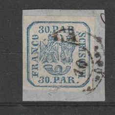 Principatele Unite LP13 Emisiunea II 30 Parale Albastru 1864 tipar de masina pe fragment