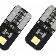 Set 2 Buc Led T10 2 SMD, W5W, Canbus, 12V, Pentru Pozitie, Plafoniere, Portbagaj, Lumina Alb 6000K KRU110