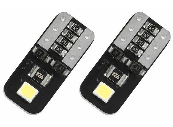 Set 2 Buc Led T10 2 SMD, W5W, Canbus, 12V, Pentru Pozitie, Plafoniere, Portbagaj, Lumina Alb 6000K KRU110