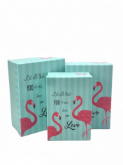 Set 3 cutii cadou din carton, Flamingo, 750 gr foto