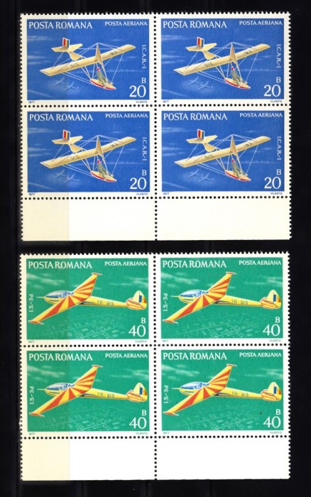 A11 TX10 4 - 1977 - Aviatie - Planoare - perechi de cate patru timbre