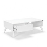 Cumpara ieftin Masuta Cafea cu sertar Adore Living, Alb - Lemn Natural, 110 x 42 x 65 Cm