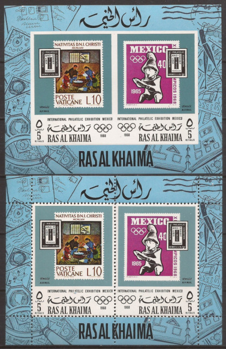 RAS AL KHAIMA SPORT J.O. DE VARA 1968 ( 2 colite dt. + ndt. ) MNH