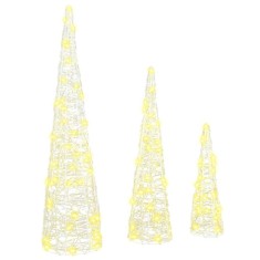 vidaXL Brad de Crăciun cu 90 LED 3 pcs Alb cald 20 x 20 x 80 cm Acril 42019015