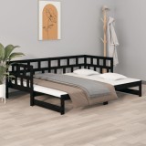 VidaXL Pat extensibil de zi, negru, 2x(90x200) cm, lemn masiv pin