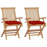 vidaXL Scaune grădină cu perne, 2 buc., roșu , lemn masiv tec 3062508