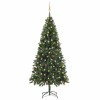Brad Crăciun pre-iluminat artificial set globuri, verde, 210 cm