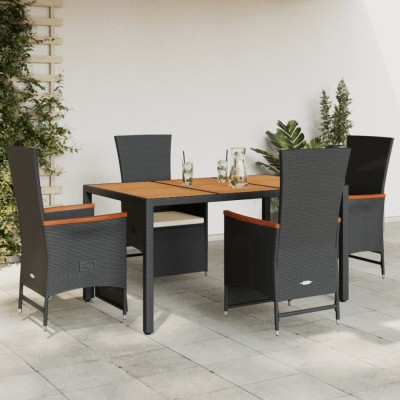 vidaXL Set mobilier de grădină cu perne, 5 piese, negru, poliratan foto