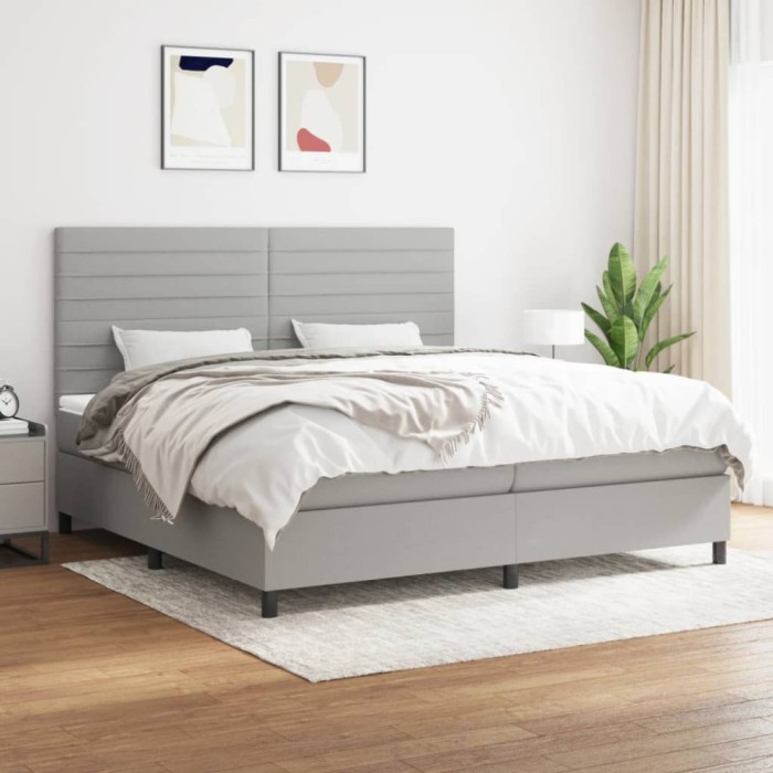 vidaXL Pat box spring cu saltea, gri deschis, 200x200 cm, textil 3141881