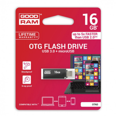 Memorie USB 3.0 + MicroUSB OTG, 16GB (Negru) GoodRam OTN3 foto