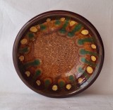Farfurie artizanat din ceramica, de productie romaneasca anii 1960-1970, arta decorativa