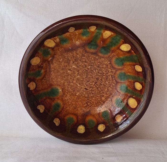 Farfurie artizanat din ceramica, de productie romaneasca anii 1960-1970, arta decorativa