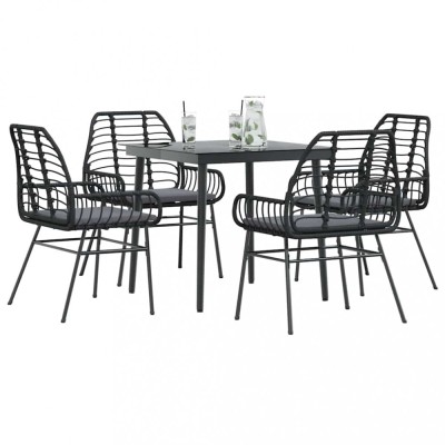Gossi set de sufragerie de gradina 5 piese neagra sticla poly rattan foto