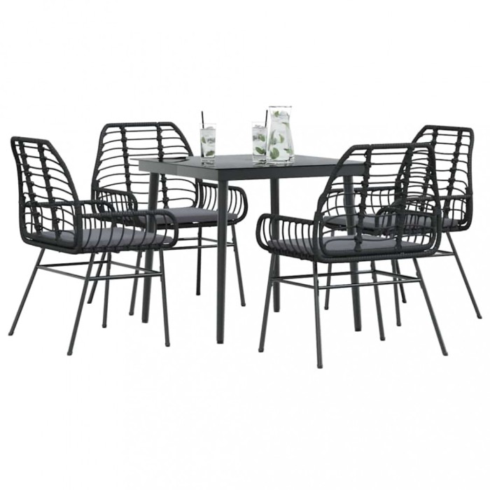Gossi set de sufragerie de gradina 5 piese neagra sticla poly rattan