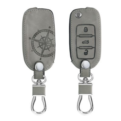 Husa Cheie Auto pentru VW / Skoda / Seat - 3 Butoane, Piele nabuc, Gri, 48571.01 foto