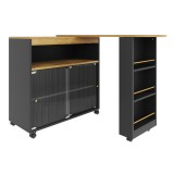 Masă bar modernă extensibilă și mobilă, cu LED, spațiu mare de depozitare, 138-204&times;39&times;105 cm, Negru
