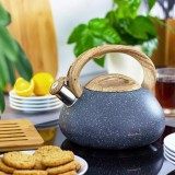 Fierbător tradițional cu fluier, fabricat din inox, marmorat, ceainic 2.7 litri, 16.5-20cm, negru, Klausberg