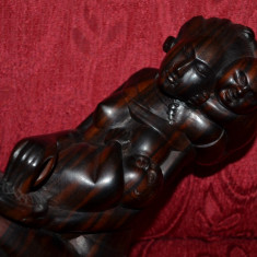 STATUETA LEMN MAHON - CHINA - MATERNA cu (Buddha) - Vintage - Hand Carved !