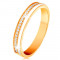 Verighetă realizată din aur galben de 14K - linii &icirc;nguste din zirconii transparente și smalț alb - Marime inel: 49