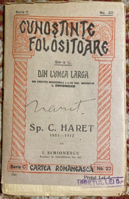 Sp.C.HARET, DE I.SIMIONESCU/ SERIA,,CUNOSTINTE FOLOSITOARE&amp;quot;,N.22 foto
