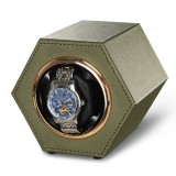 Cumpara ieftin Cutie intors ceas automat iUni, Watch Winder, Piele ecologica, Kaki