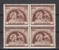 ROMANIA 1955 LP 369 ZIUA INTERNATIONALA A COPILULUI BLOC DE 4 TIMBRE MNH foto