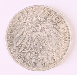 GERMANIA BAVARIA BAYERN 5 MARK MARCI 1904 D ARGINT VF++XF ( CITITI DESCRIEREA )