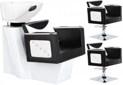 Eve White - set stație de spălare, scafă și 2 scaune de coafor hidraulice rotative pentru salonul de foto