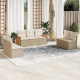 VidaXL Set canapele de grădină, 7 piese, cu perne, bej, poliratan