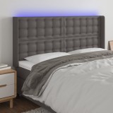 Cumpara ieftin Tăblie de pat cu LED, gri, 203x16x118/128 cm, piele ecologică