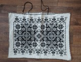Fata de perna veche traditionala taraneasca cusuta manual pe panza, ata neagra, 55cm x 43cm